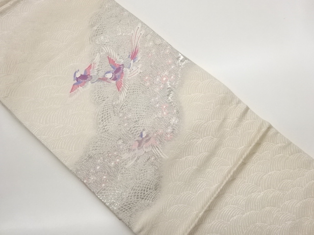 JAPANESE NAGOYA OBI / PLATINUM​ FOIL / WOVEN FLOWER